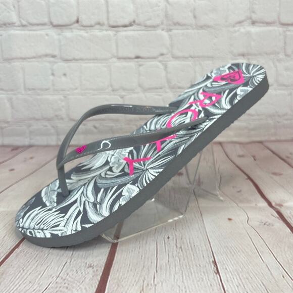 Roxy Melon III Gray Pink Floral Flip Flops Sandals Women’s Size 10 - Picture 3 of 11